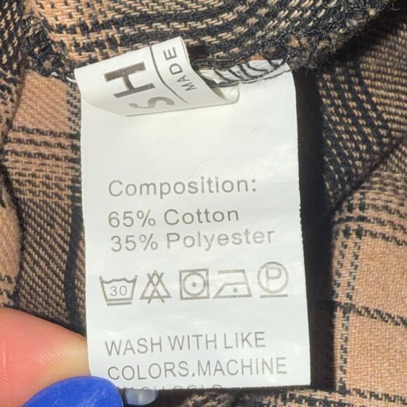 Tan Brown and Black Plaid Flannel Long Sleeve Collared Button Down Casual Shirt - Picture 5 of 5